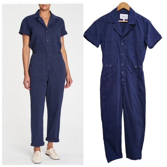 pistola Pants - Pistola Navy Blue Grover Short Sleeve Button Up Fieldsuit Jumpsuit Cotton Small